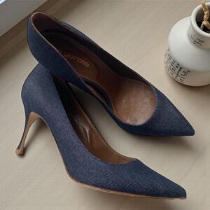 Sergio Rossi Pointed-Toe Pumps Women’s EU 37 Blue Denim Fabric